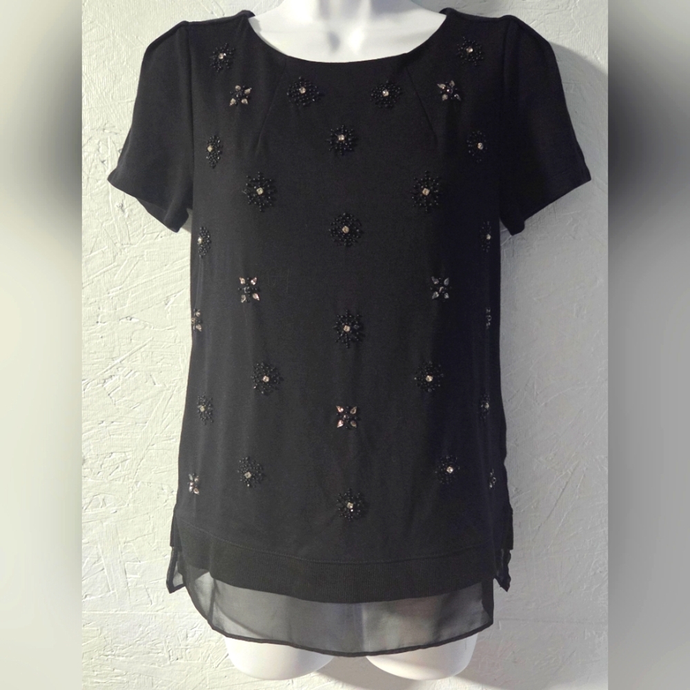 White House Black Market Embellished Beaded Black Top - Size XXS